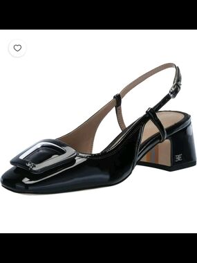 Sam Edelman Black Patent Slingback Block Heel with Buckle Accent